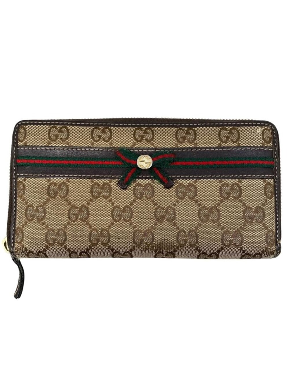 Gucci Wallet Zip Around Mayfair GG Canvas Brown Ribbon